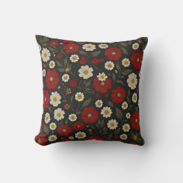 Elegante almohada floral - rojo, negro y multicolo