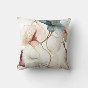 Elegante almohada floral Verde azulada y borgoñona