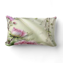 Elegante almohada lumbar de efecto seda floral - M