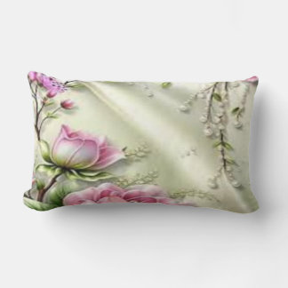 Elegante almohada lumbar de efecto seda floral - M