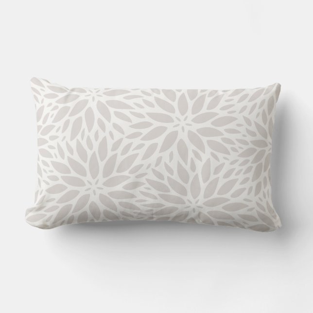 Elegante almohada lumbar gris y blanca de Dahlias (Anverso)