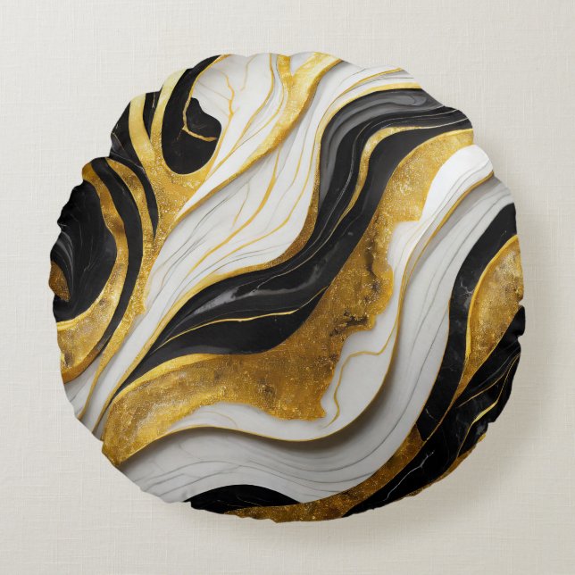 Elegante almohada marbleizada dorada negra decorat (Anverso)