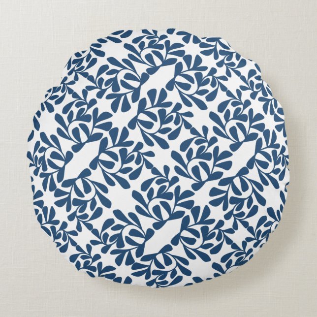 Elegante almohada redonda botánica azul (Anverso)