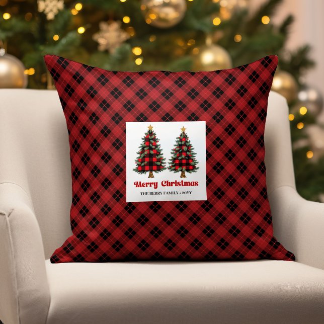 Elegante Almohada Rústica de Cuadros de Búfalo con (Elegant Rustic Buffalo Plaid Family Name Pillow)