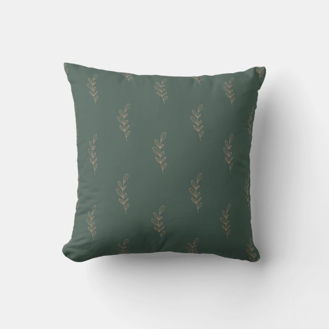 Elegante almohada verde con patrón de hoja de oro (Anverso)