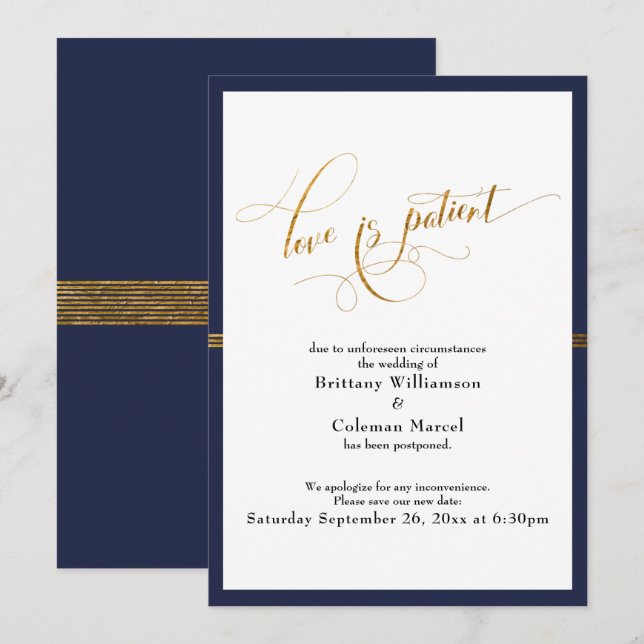 Elegante Amor es Paciente Navy y Tarjeta de Raya D (Anverso / Reverso)