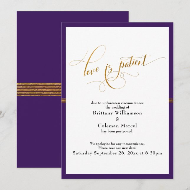 Elegante Amor es Paciente Tarjeta de Raya Morada y (Anverso / Reverso)