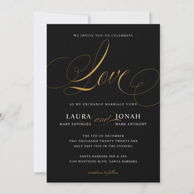 Elegante Amor Moderno Invitación a la Boda de Oro  (Anverso)