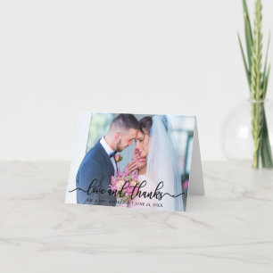 Elegante Amor y Gracias Boda Foto Nota de Blanco