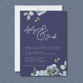 Elegante Ampersor Floral Azul e Invitación a la bo