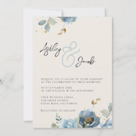 Elegante Ampersor Floral Azul e Invitación a la bo