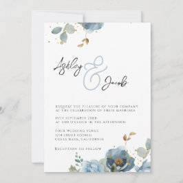 Elegante Ampersor Floral Azul e Invitación a la bo