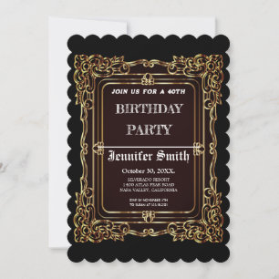 Elegante añada de oro negro 40 invitación de cumpl