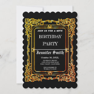 Elegante añada de oro negro 40 invitación de cumpl