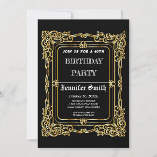 Elegante añada de oro negro 40 invitación de cumpl