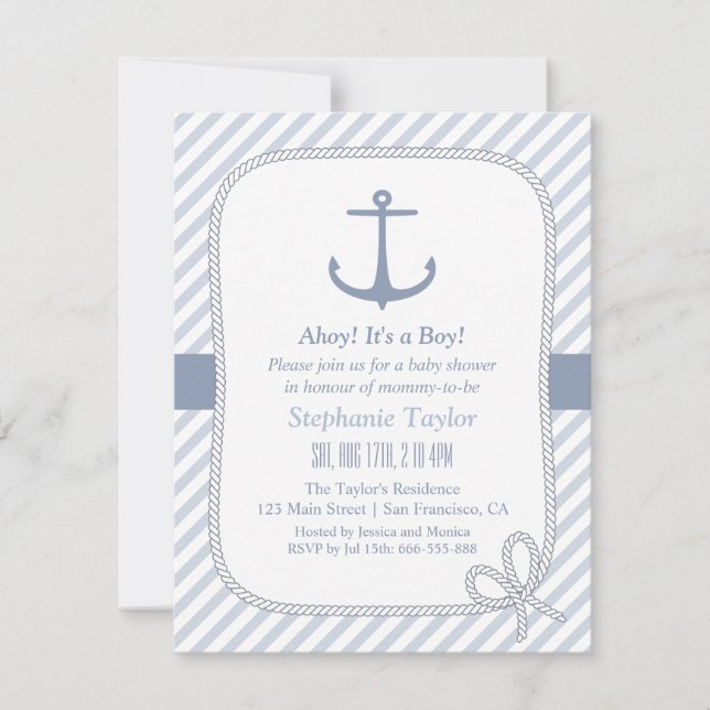 Elegante Anchor Nautical Baby Shower Invitaciones (Anverso)