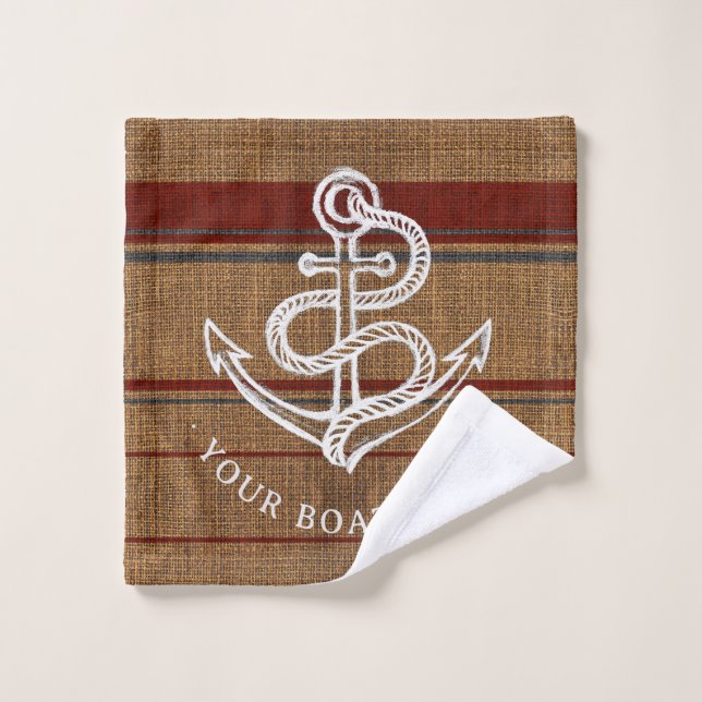 Elegante Ancla Burlap Nautical Boat Name Personali (Toallita)