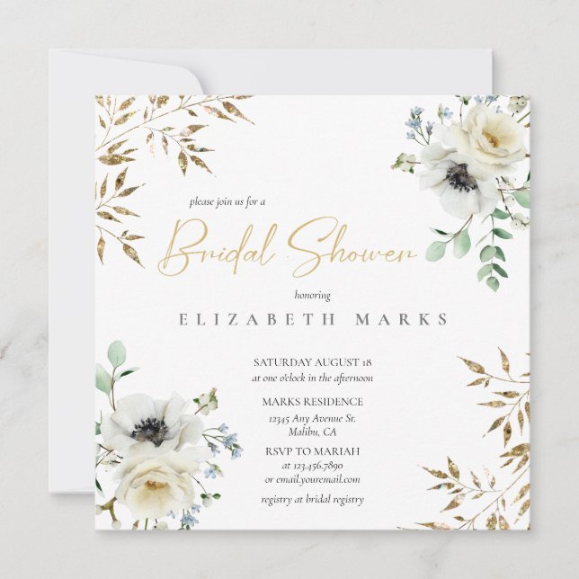 Elegante Anemone Floral Bridal Ducha Invitación (Anverso)