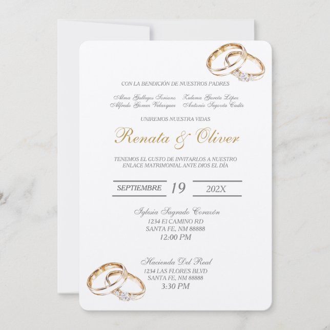 Elegante anillo de boda Invitación española (Anverso)