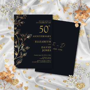 Elegante Aniversario Dorado 50 Invitación Boda