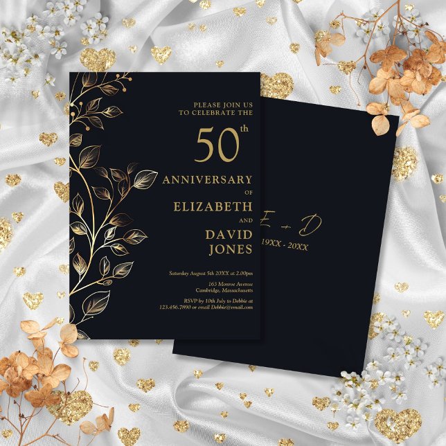 Elegante Aniversario Dorado 50 Invitación Boda (Elegant Golden 50th Wedding Anniversary Invitation)