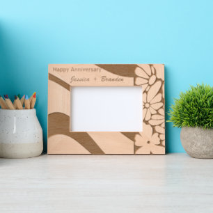 Elegante Aniversario Regalo Láser Marco de Madera 