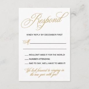 Elegante Año Nuevo Oro Invitación a la Boda RSVP