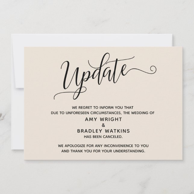 Elegante Anuncio de Boda Cancelada Crema (Anverso)