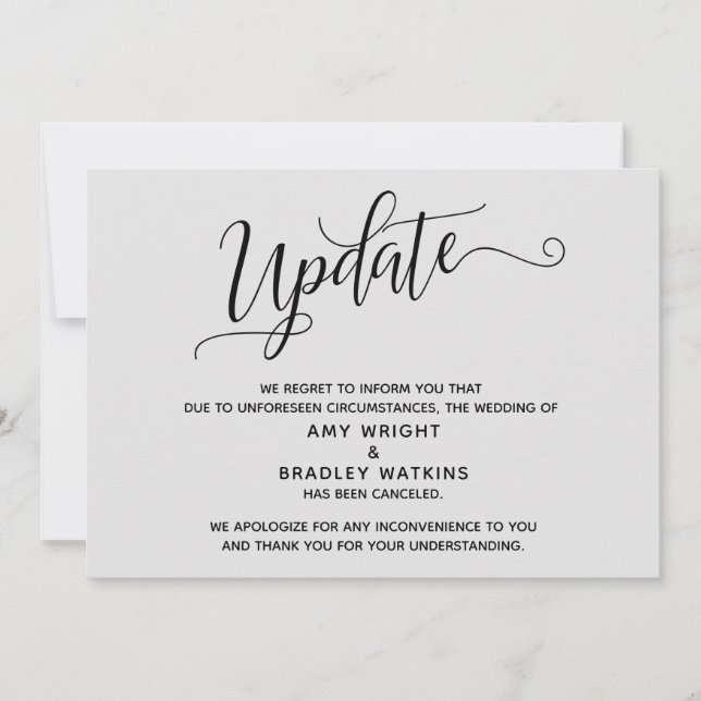 Elegante Anuncio de Boda Cancelada Gris Claro (Anverso)