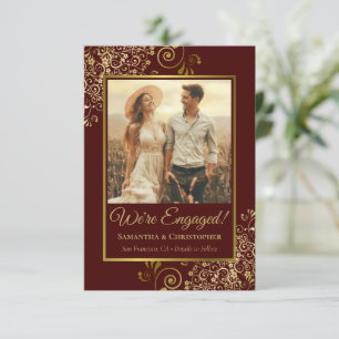 Elegante anuncio de compromiso fotográfico en dora