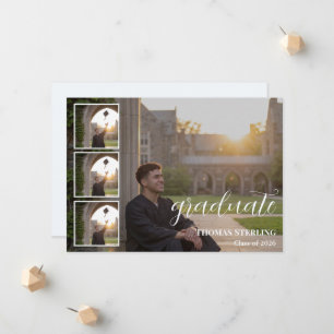 Elegante Anuncio de Graduación con Collage de 4 Fo