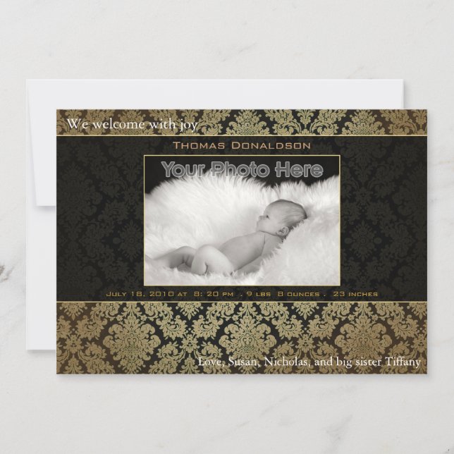 Elegante anuncio de nacimiento de bebé (Anverso)