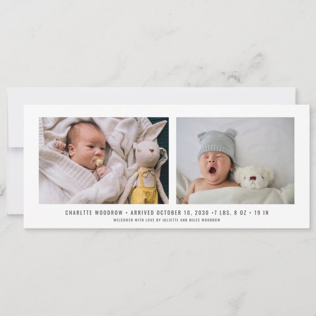 Elegante anuncio de nacimiento de Collage de fotos (Anverso)