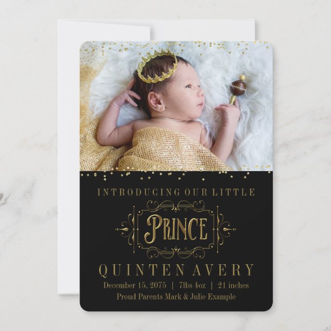Elegante anuncio de nacimiento de Confetti Gold Pr (Anverso)