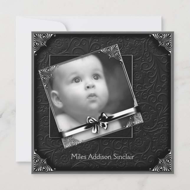 Elegante anuncio de nacimiento de foto de damasco  (Anverso)