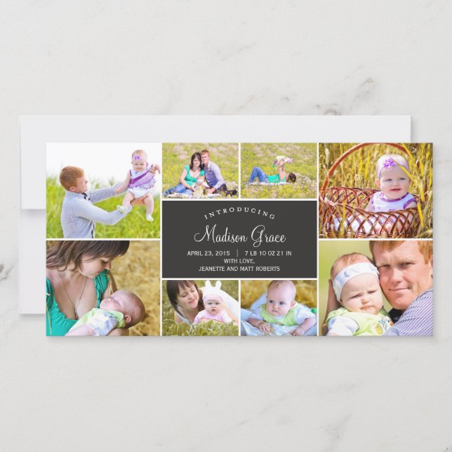 Elegante anuncio de nacimiento de grupo - carbón v (Anverso)