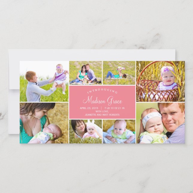 Elegante anuncio de nacimiento de grupo - rosa (Anverso)