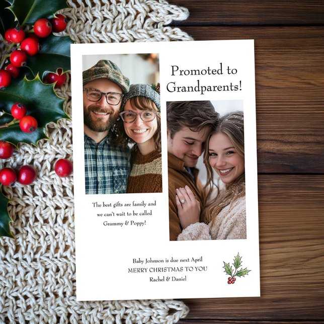 Elegante anuncio de Navidad para abuelos (Christmas card from grandparents expecting new grandchild by Darling & May)