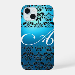 ELEGANTE AQUA AZUL TEAL NEGRO DAMASCO MONOGRAMA