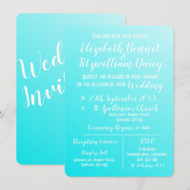 Elegante Aqua Blue Wedding Invitación (Anverso / Reverso)