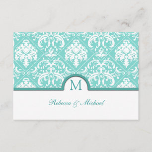 Elegante Aqua Blue & White Damask Monograma RSVP