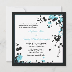 Elegante aqua + invitación a la boda de flores neg
