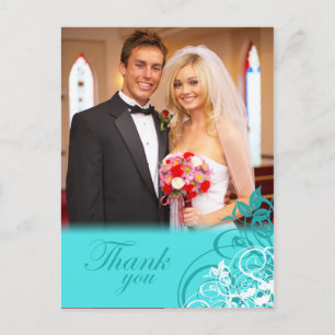 Elegante aqua swirls boda gracias postal
