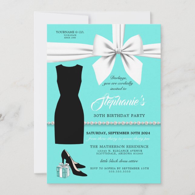 Elegante Aqua Trendy Tiffany Invitación de cumplea (Anverso)