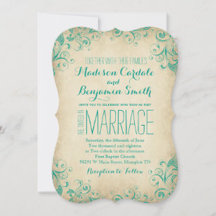 Elegante Aqua Vintage Florece Invitaciones de Boda