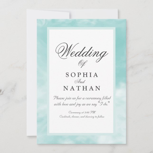 Elegante Aqua Watercolor Wedding Invitación (Anverso)
