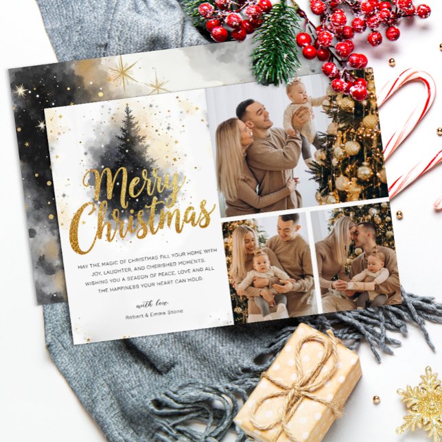 Elegante Árbol de acuarela Tarjeta de Navidades mu (Family Christmas Card)