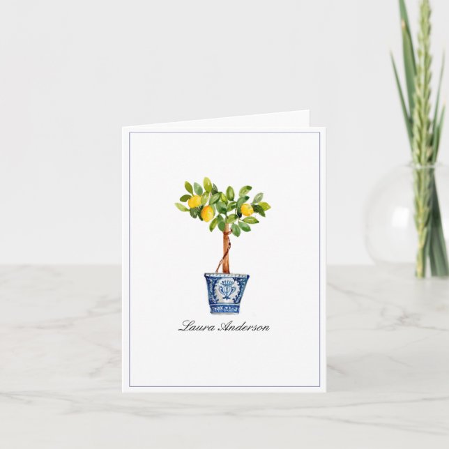 Elegante árbol de limón plegado Tarjeta de agradec (Anverso)