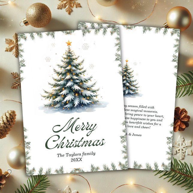 Elegante Árbol de Navidad acuarela (Elegant Watercolor Christmas Tree Holiday Card)
