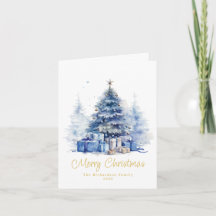 Elegante árbol de Navidad azul acuarela